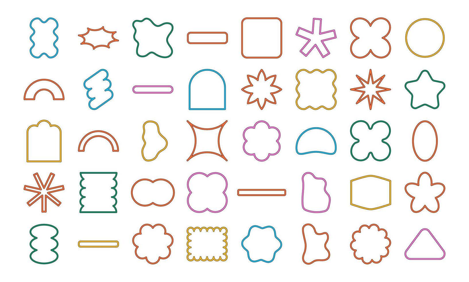 Colorful Hand Drawn Lined Abstract Shapes with Geometric and Floral Elements vector