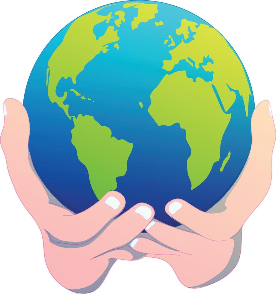 hands holding Earth, symbolizing unity, responsibility, and global care. vector