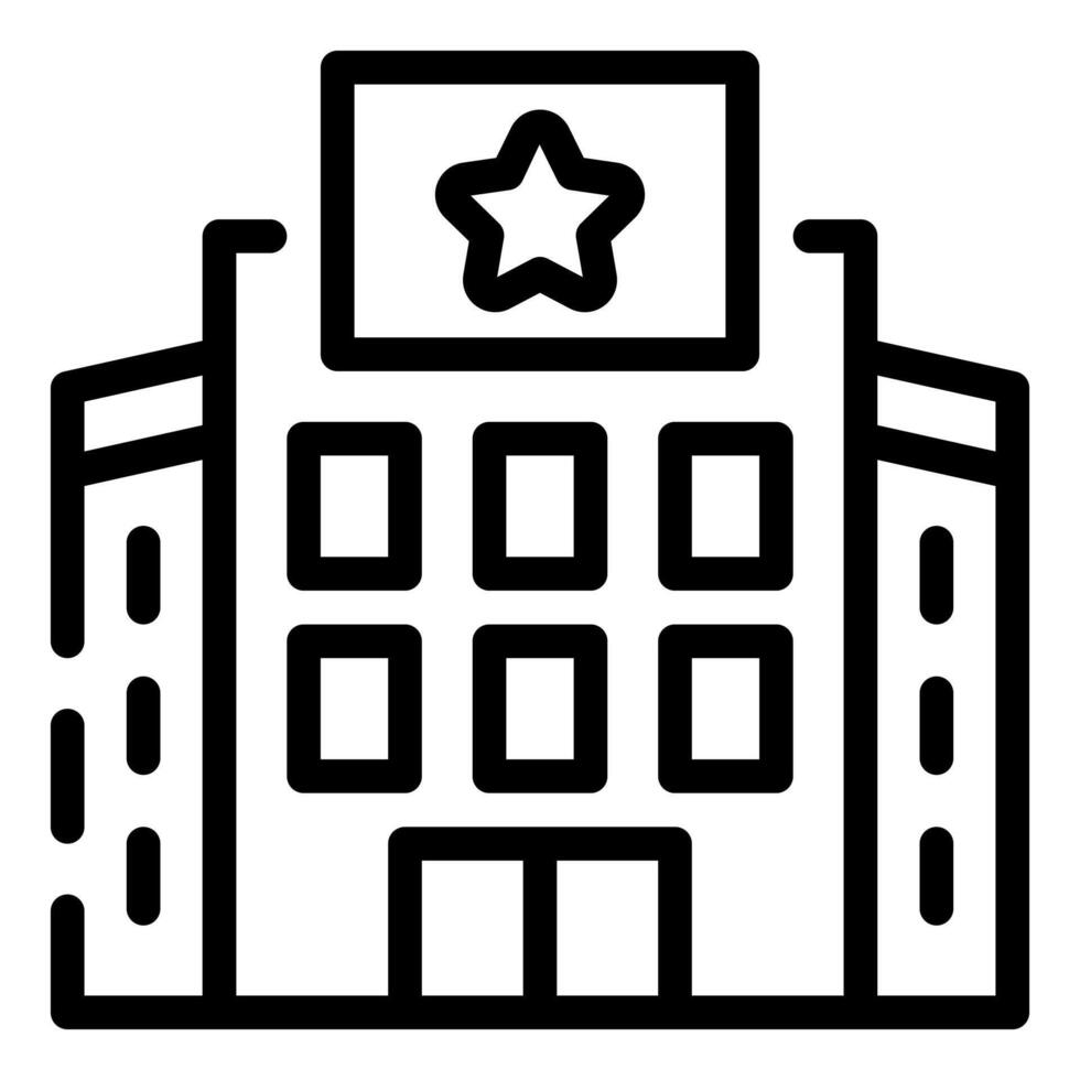 A black and white line drawing of a hotel building with a star on top vector