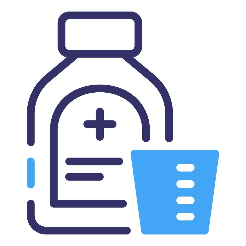 A bottle of medicine syrup and a cup vector