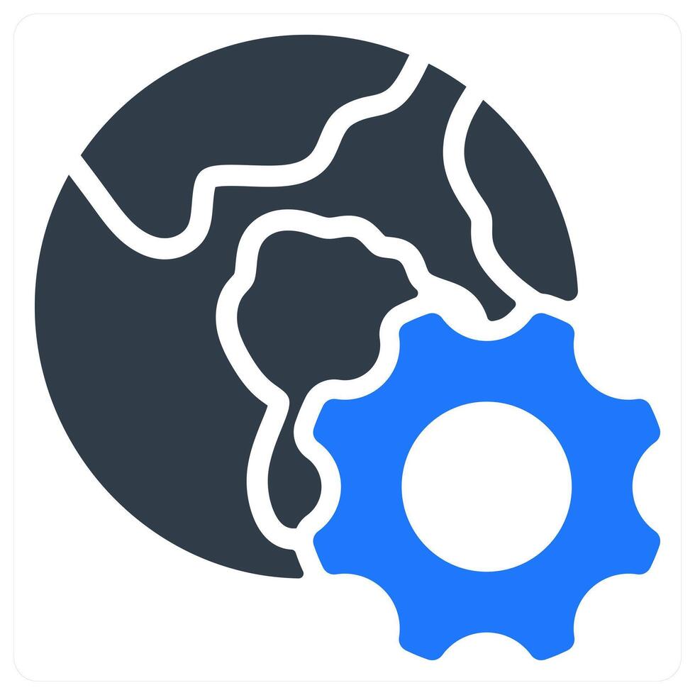 The globe icon with a gear wheel vector