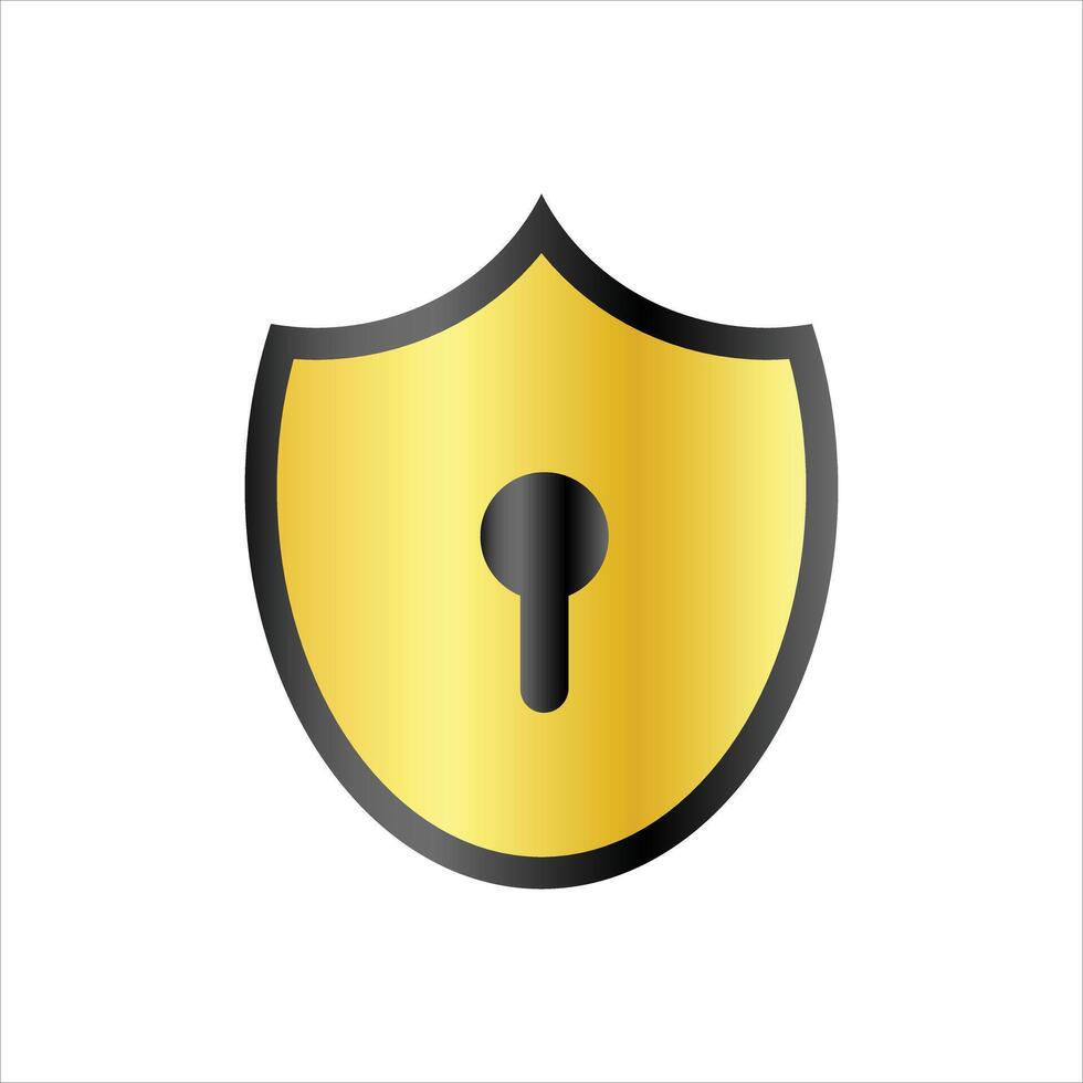 A golden shield with a keyhole vector