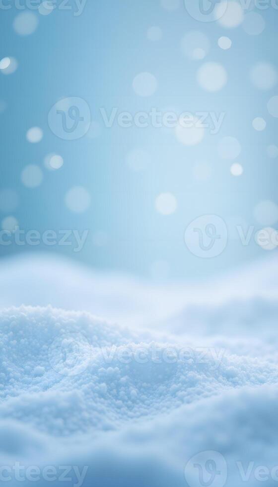 Fresh Snow Texture with Bokeh on Blue Gradient Background photo