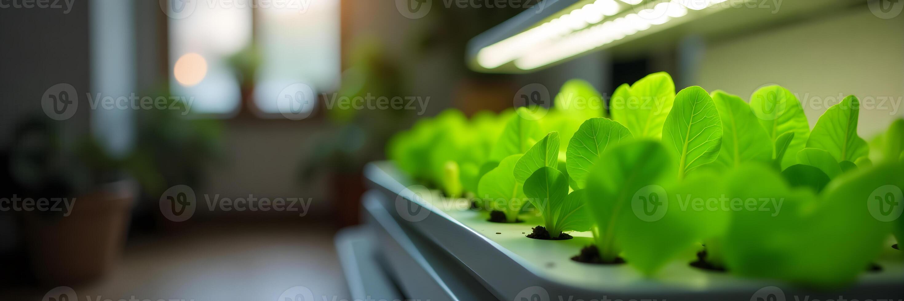 Lettuce Seedlings Growing in Hydroponic System Indoors photo