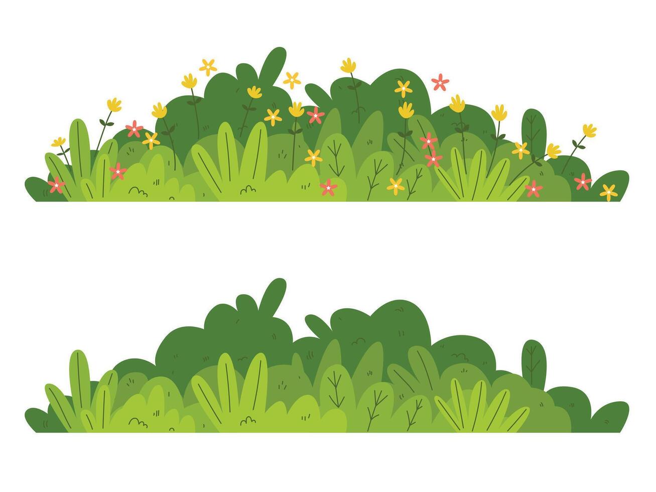 Grass bush, ggreen bush blossom, shrubs during flowering and non flowering seasons vector