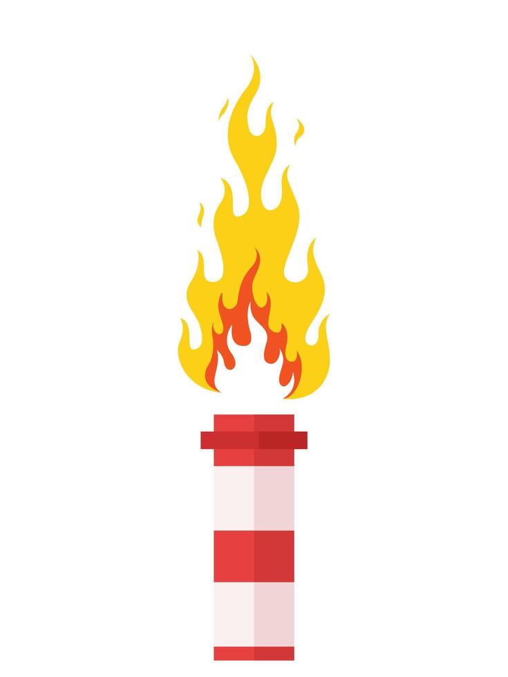Cartoon industrial chimneys with fire flame, pipe, Industry factory and pollution vector