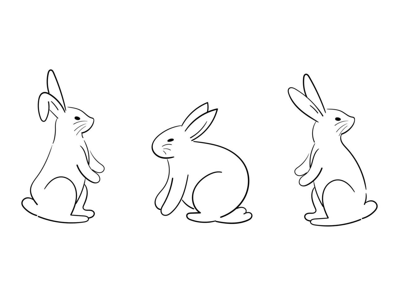 Set of hand drawn rabbit, bunny line drawing illustration vector