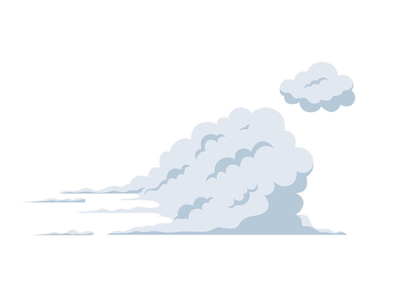 Cloud of dust illustration, car exhaust stream, smog flow, animation of fast motion vector