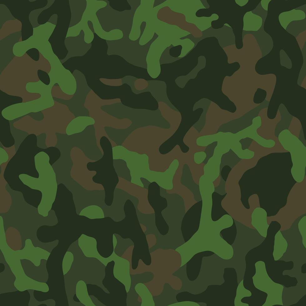 Green khaki woodland camouflage seamless pattern. Camo military background. Fabric textile print template vector