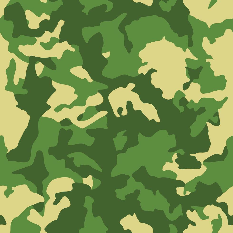 Camouflage pattern, seamless background. Classic clothing style masking camo repeat print. Green olive colors forest texture vector