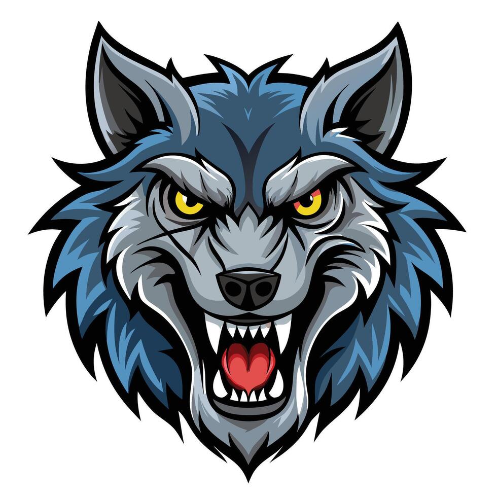 an angry wolf head with a red mouth vector