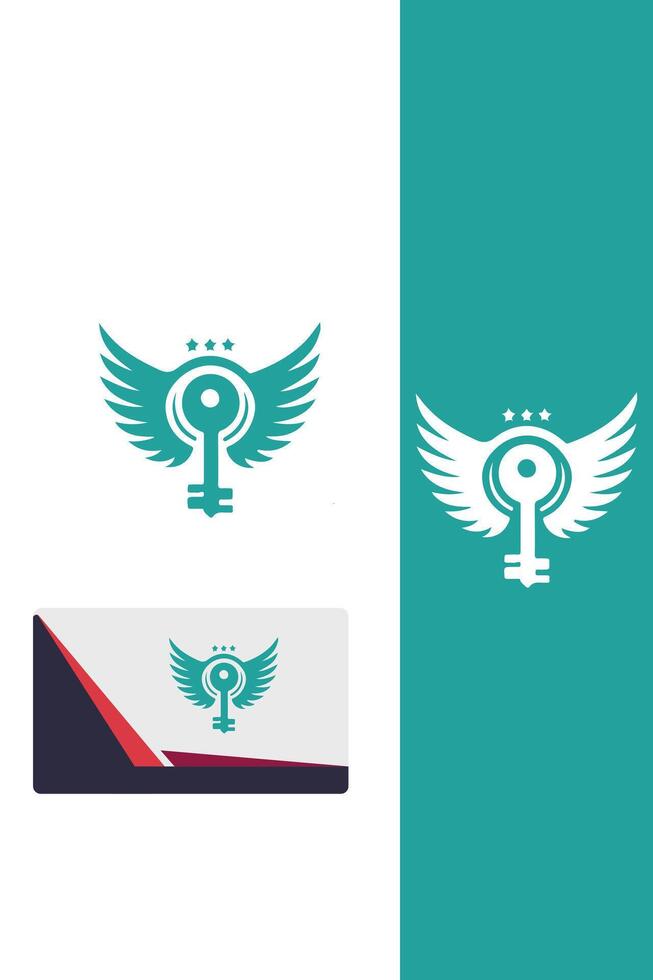 Celestial Key Wings Logo Design vector