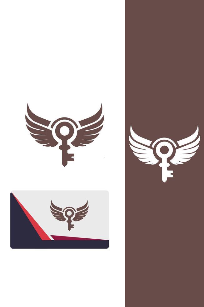 Unlock Key Wings Logo Design vector