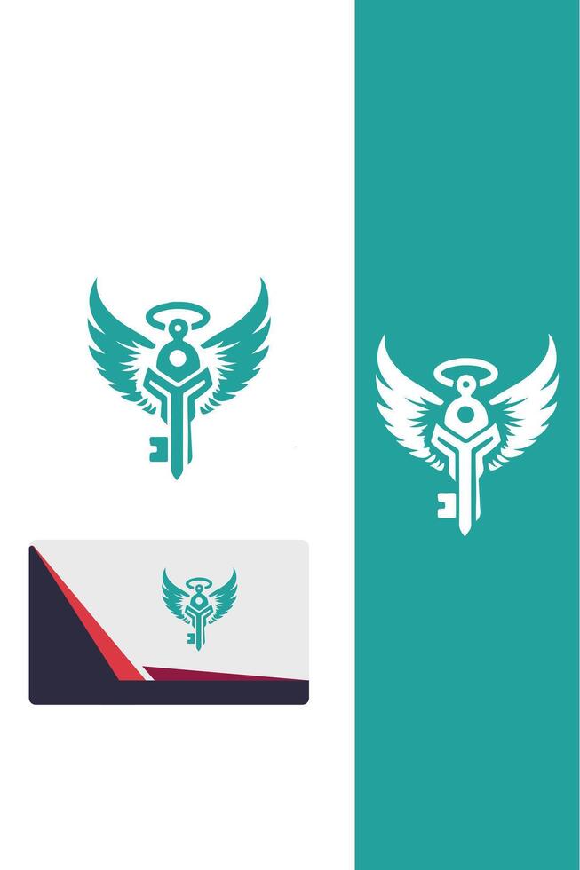 Feather Lock Key Wings Logo vector