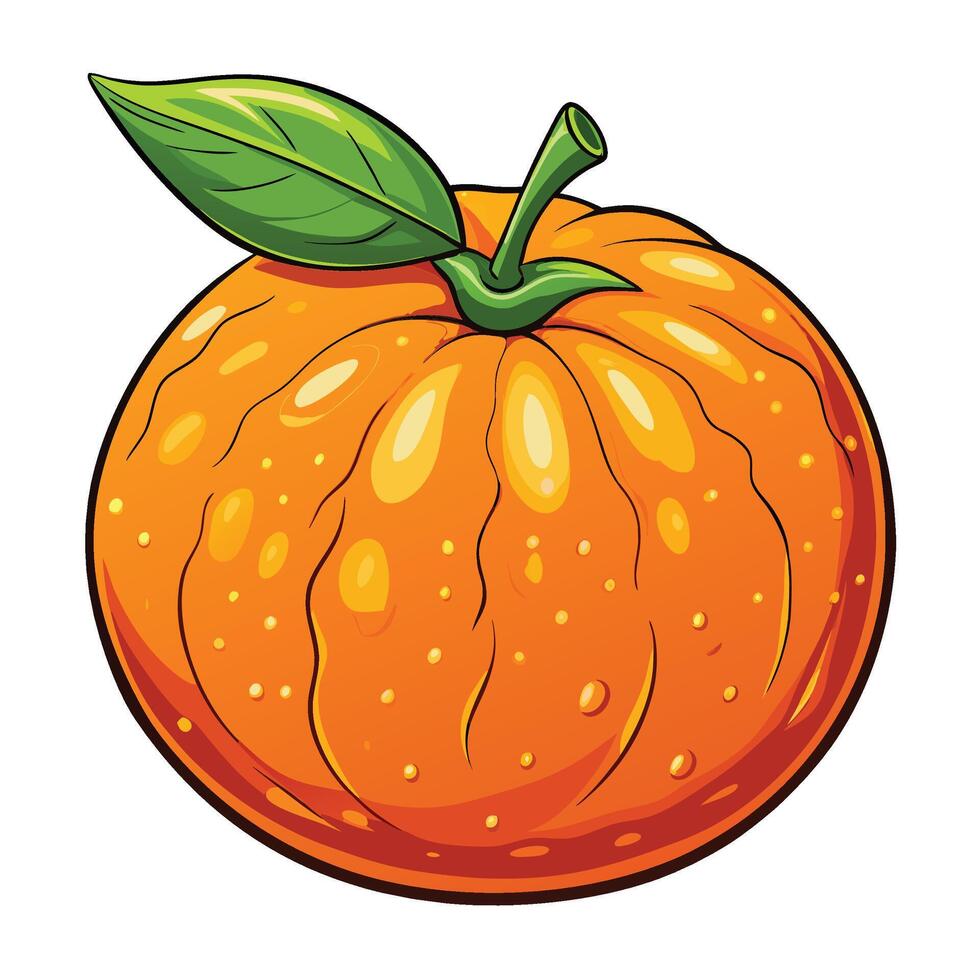an orange with leaf on it vector