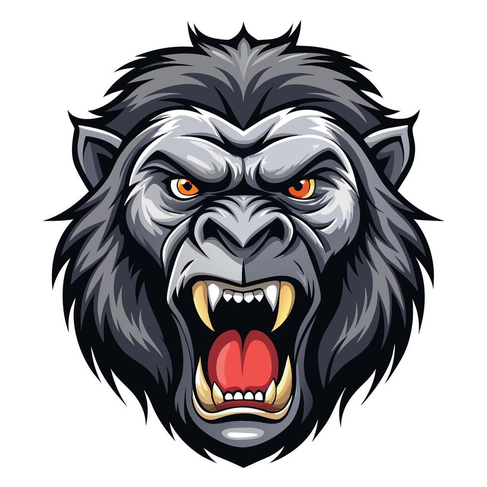 angry gorilla head with open mouth white background vector