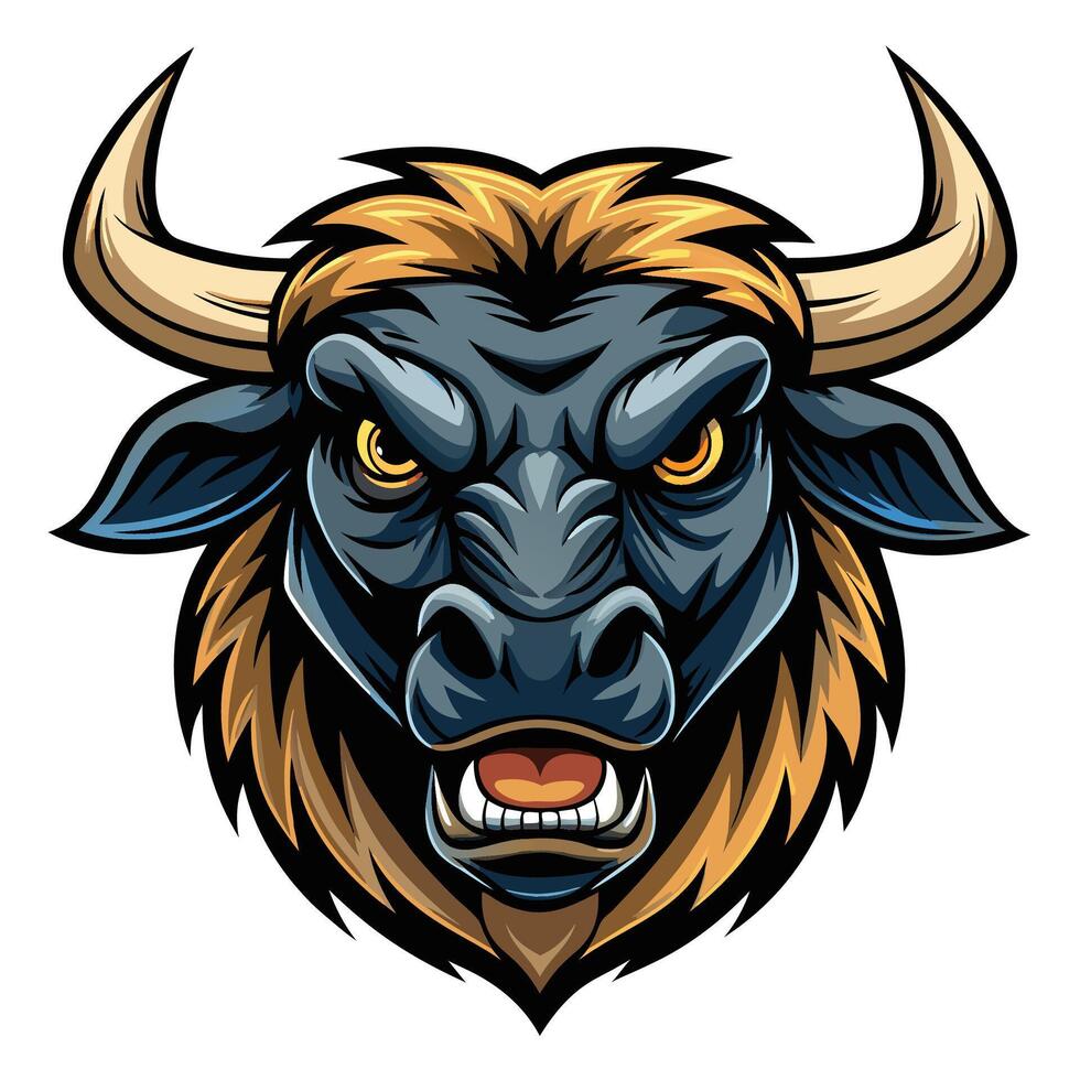 an angry buffalo head with horns on white background vector