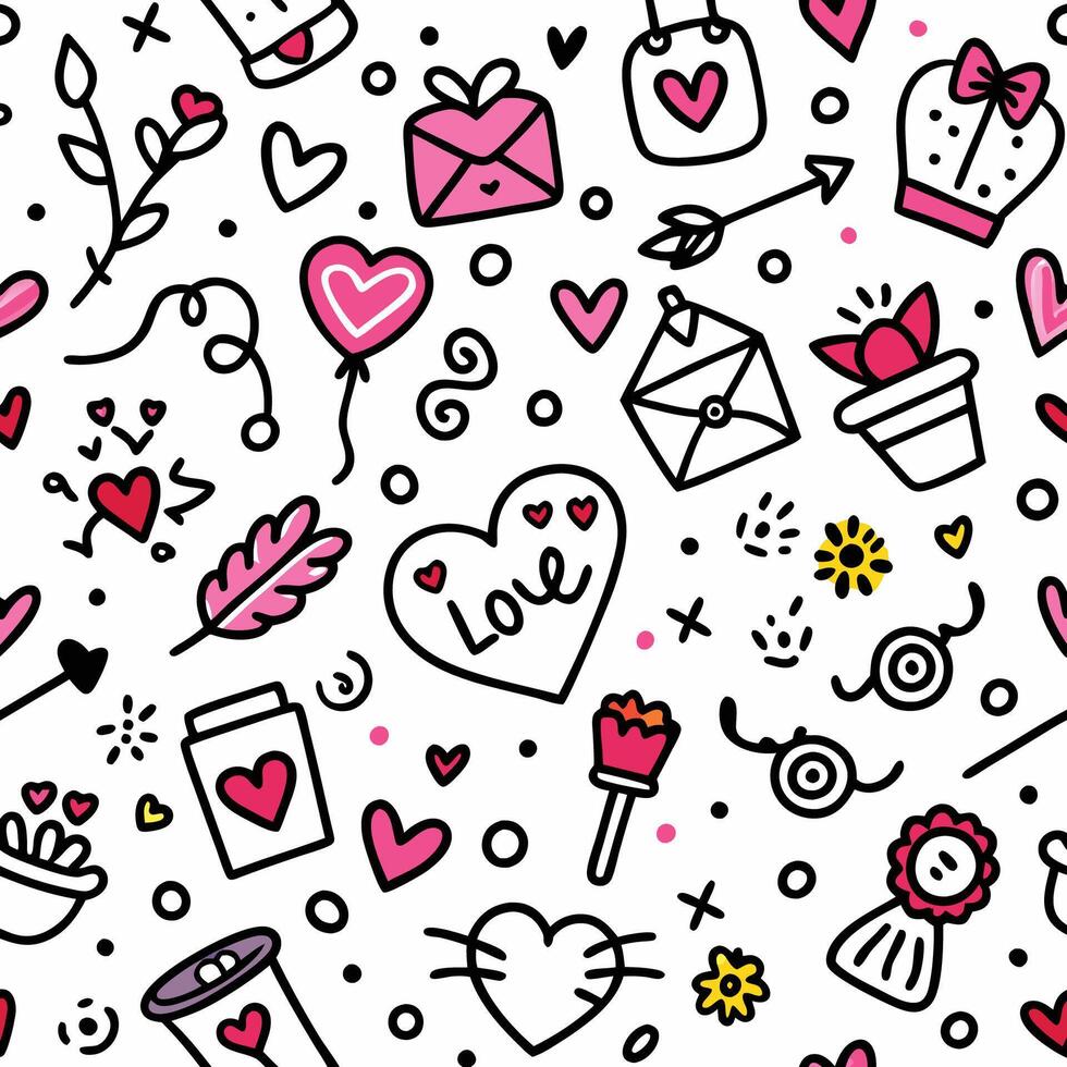 seamless valentine's day pattern with hearts, hearts, and other items vector