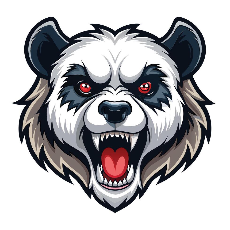 a panda bear head with red eyes and open mouth vector