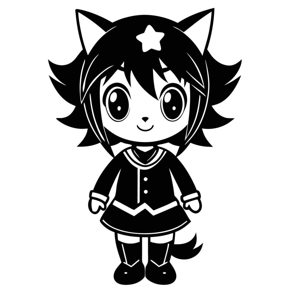 black and white cartoon character with long hair vector
