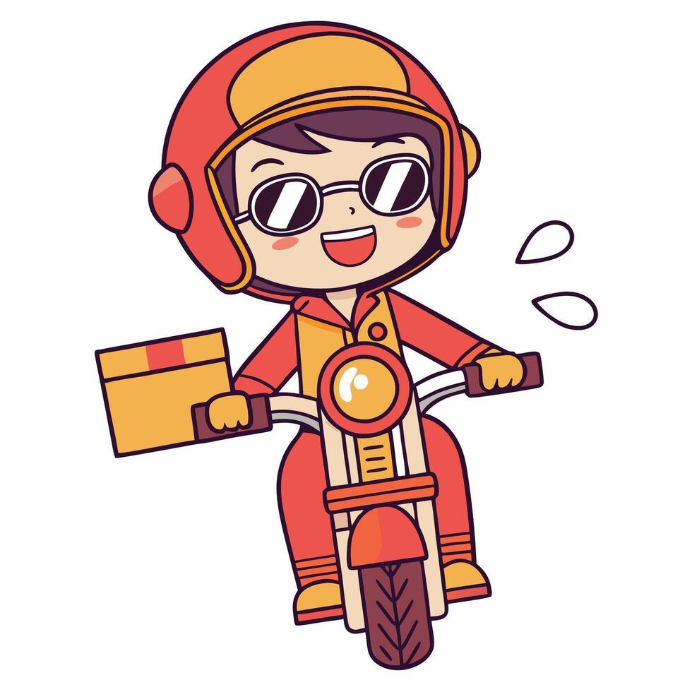 a cartoon boy riding a motorcycle with box vector