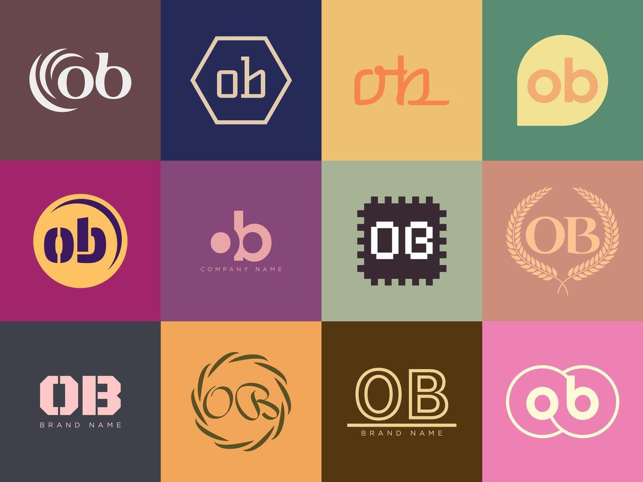 OB logo company template. Letter o and b logotype. Set different classic serif lettering and modern bold text with design elements. Initial font typography. vector