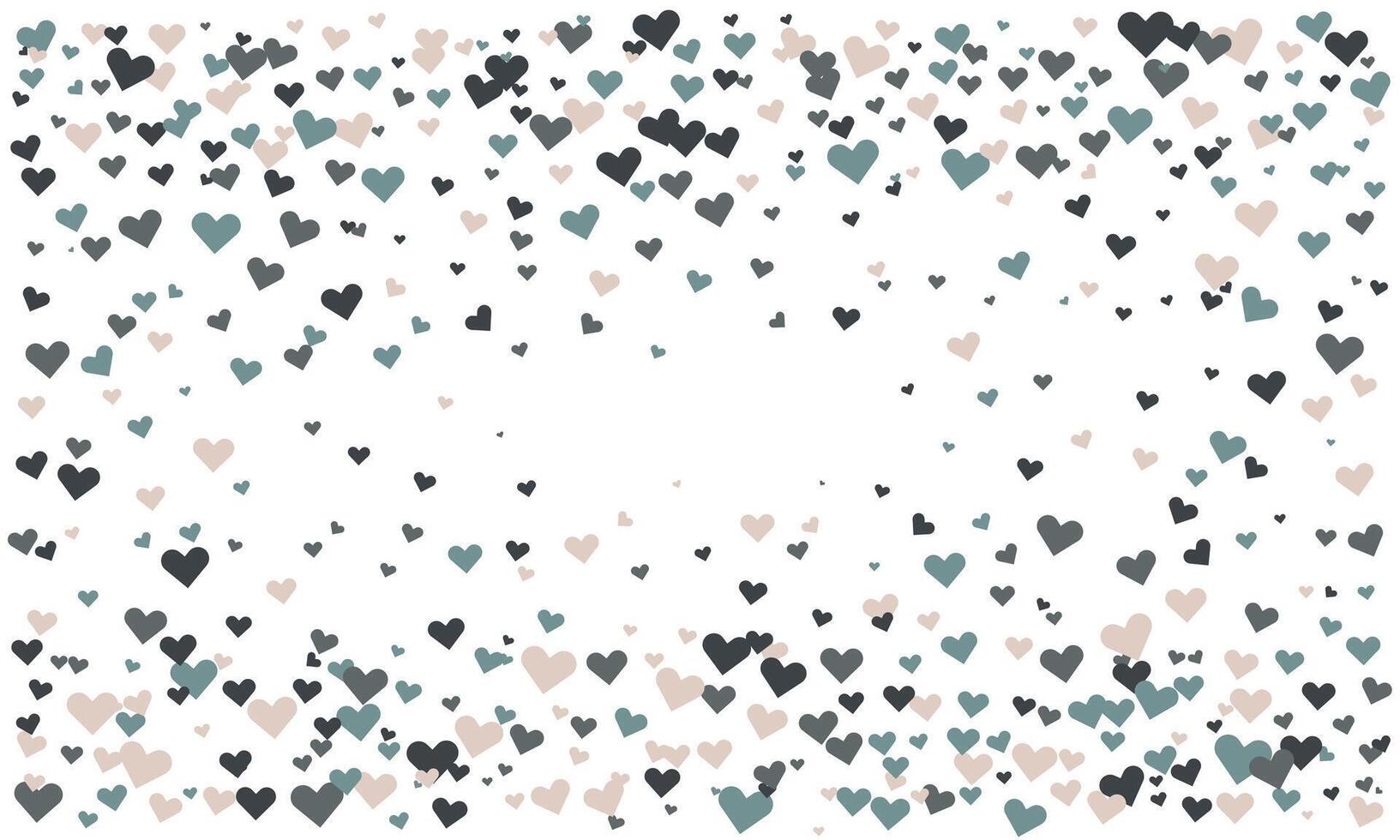 Elegant confetti of pastel and dark hearts on white background. Perfect for Valentines Day, wedding invitations, romantic designs, or adding a touch of love to any project. vector