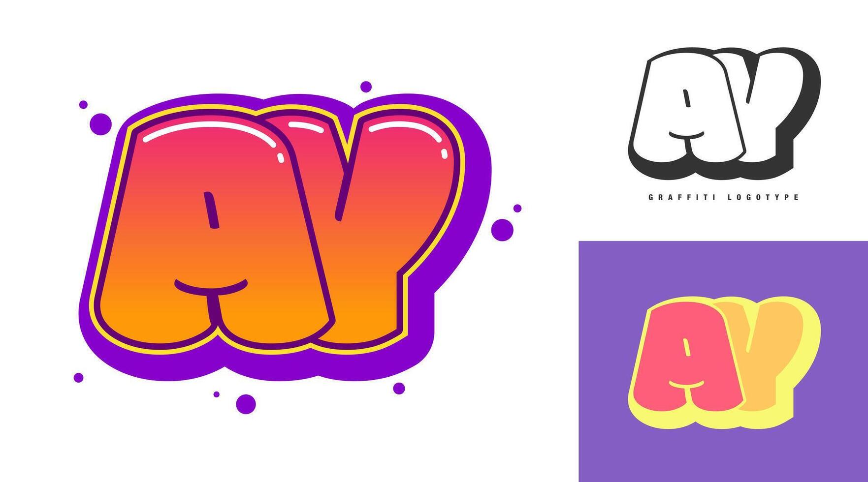 AY logo design for festival or party. Initial letter a and y in graffiti style. Creative modern lettering company name of font typography. Kids trendy logotype or identity. vector