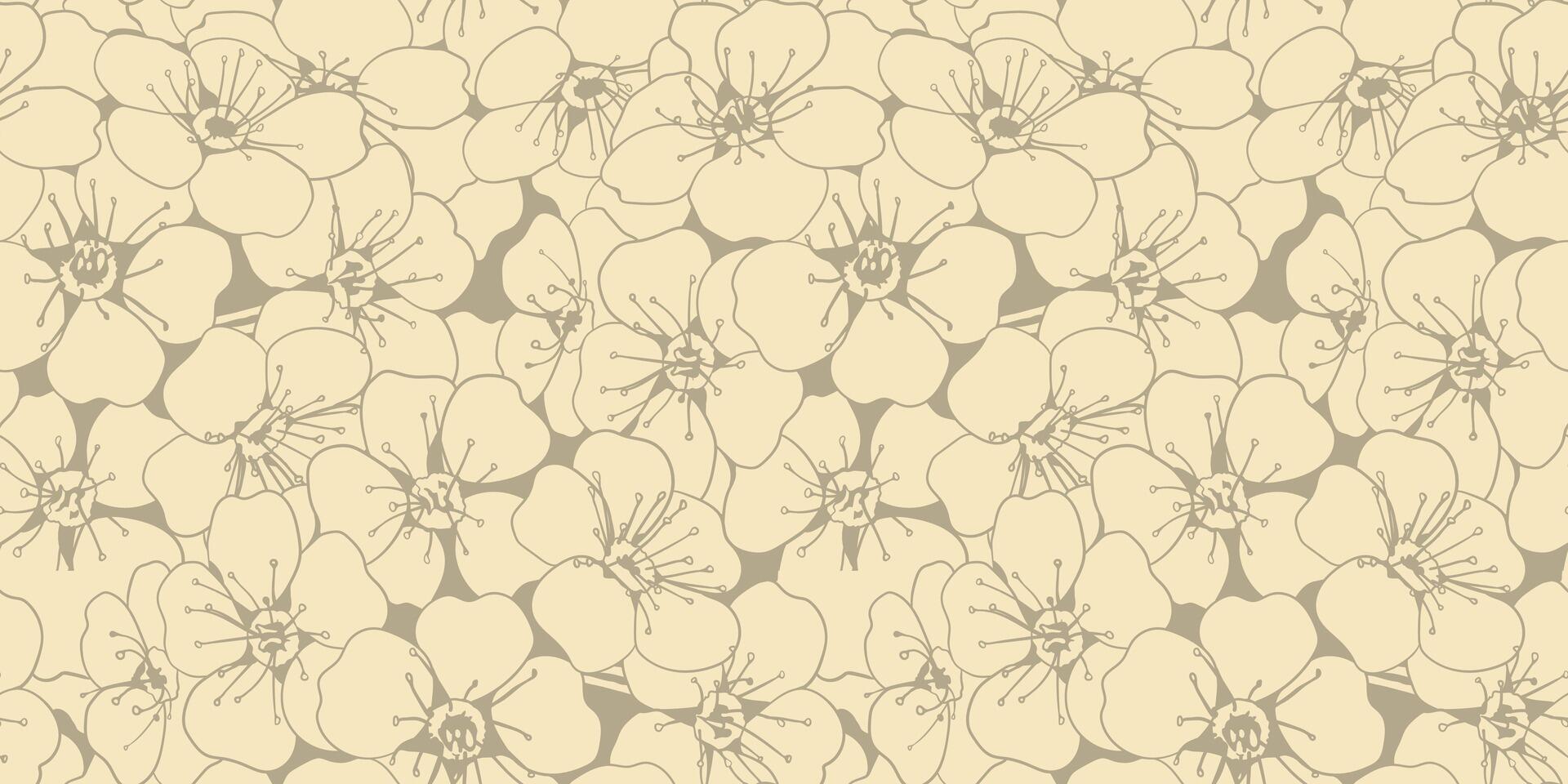 Elegant floral seamless pattern. Delicate beige blossoms create a calming, romantic background ideal for websites, textiles, or packaging. vector