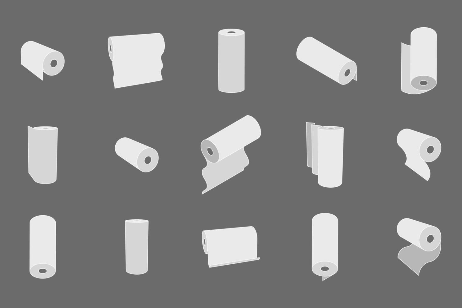 Collection of paper roll illustrations in various positions. Perfect for packaging design, household product websites, or educational materials about manufacturing processes. vector