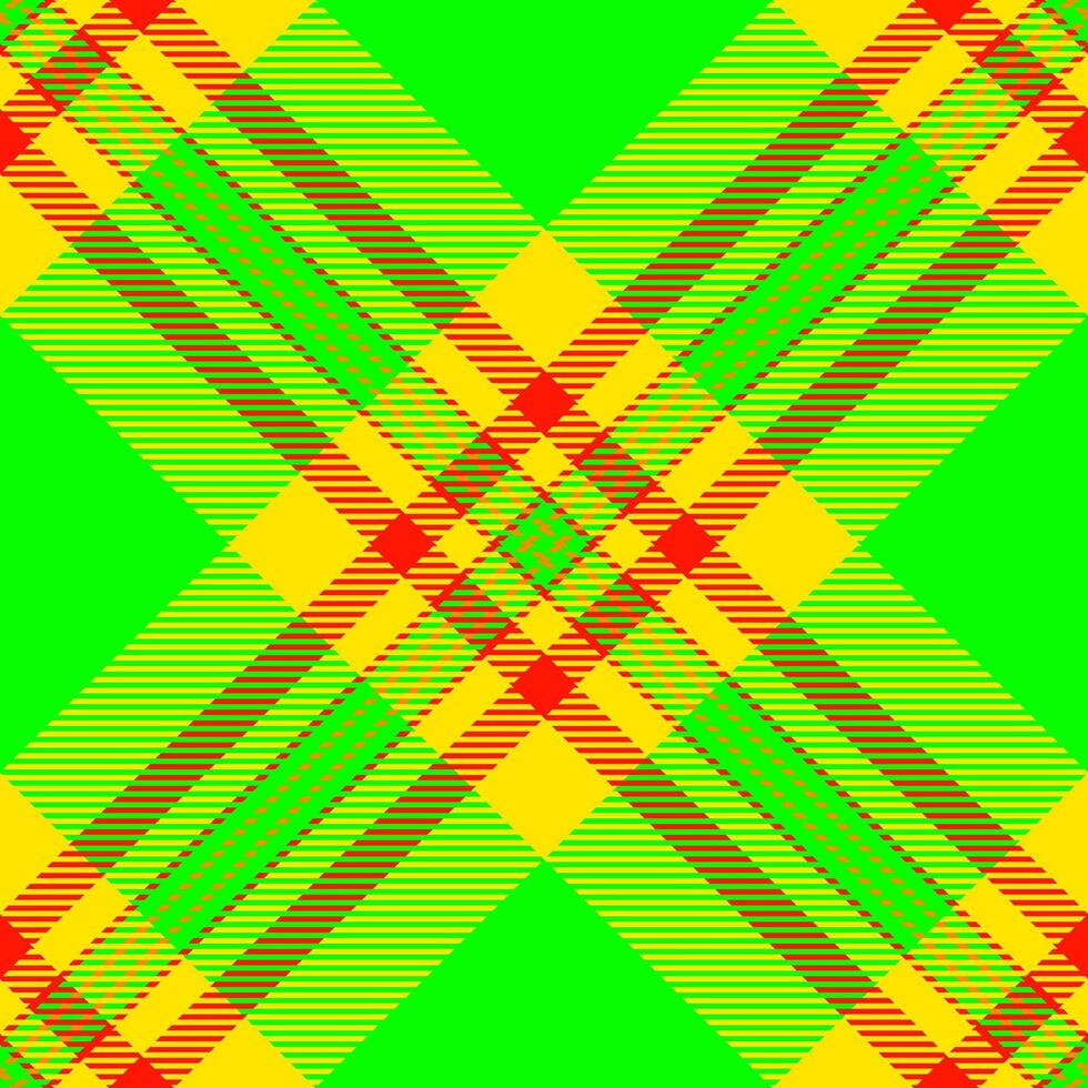 Vibrant lime green, yellow, and red plaid pattern. Perfect for textile design, website backgrounds, or playful branding. This bold, geometric design evokes energy and optimism. vector