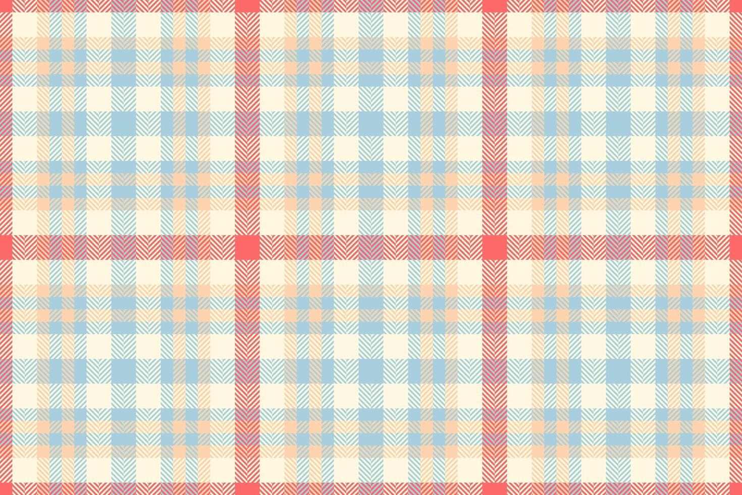 Soft pastel plaid pattern in calming peach, light blue, and cream tones. Perfect for textile design, packaging, or website backgrounds. Evokes feelings of comfort, serenity, and gentle nostalgia. vector