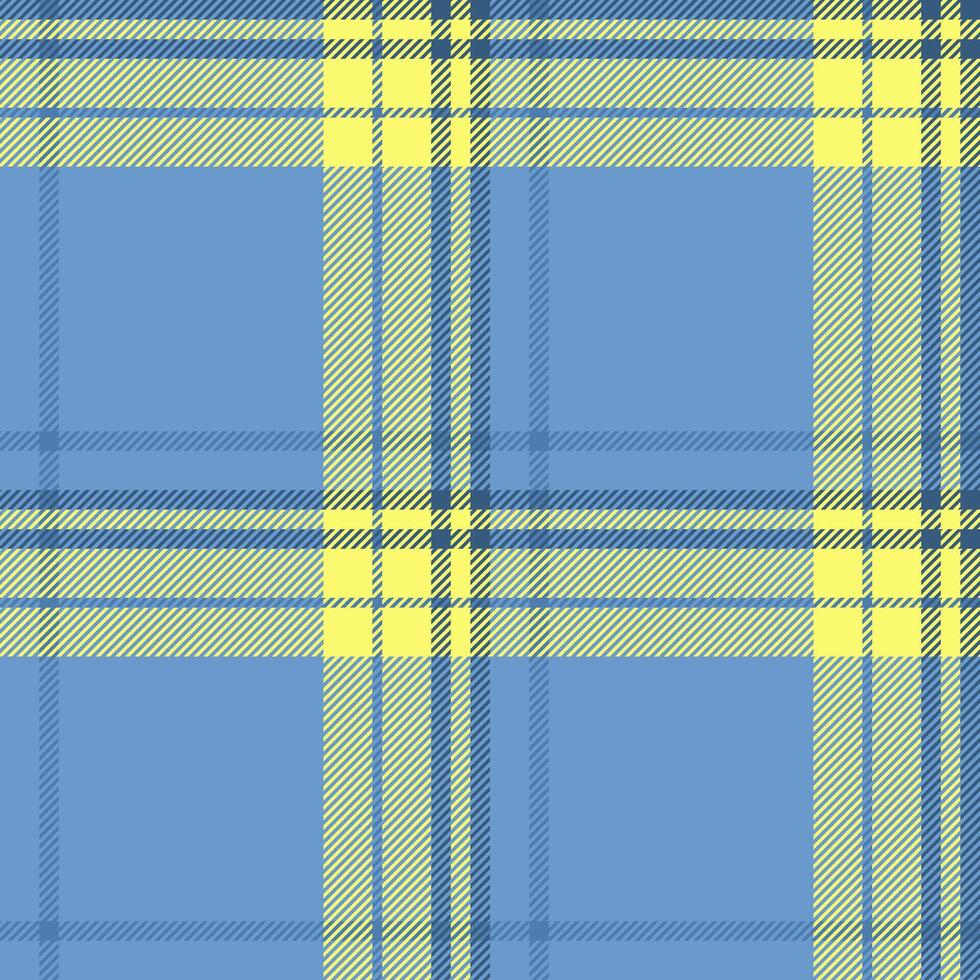 Colour textile tartan texture, furry plaid background pattern. Coat fabric check seamless in blue and yellow colors. vector
