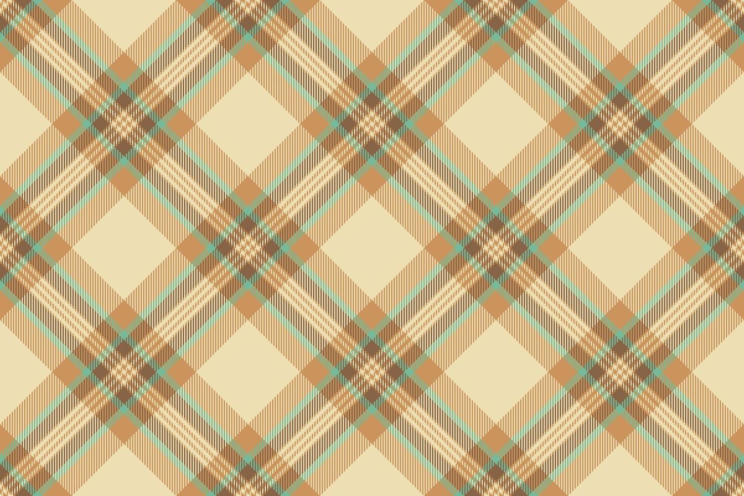 Elegant cream, brown, and teal plaid pattern. Perfect for textile design, website backgrounds, or crafting projects. This timeless design evokes feelings of warmth and sophistication. vector