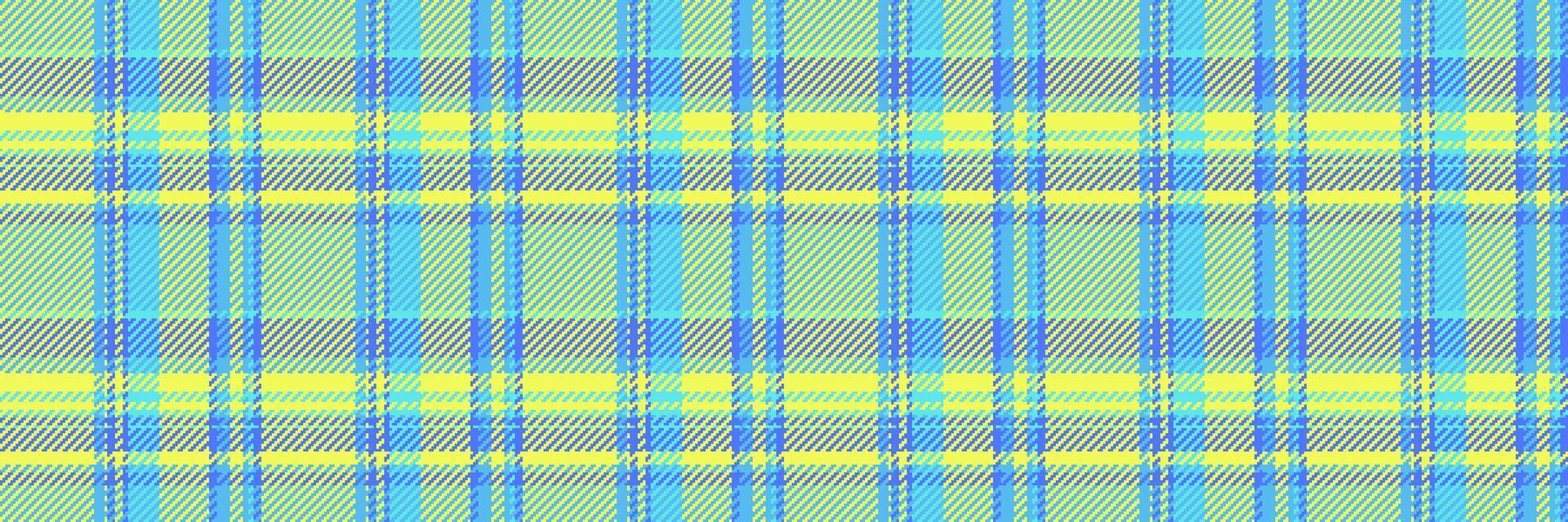 Repeating fabric pattern, national plaid texture background. Gift card seamless check textile tartan in cyan and lime colors. vector