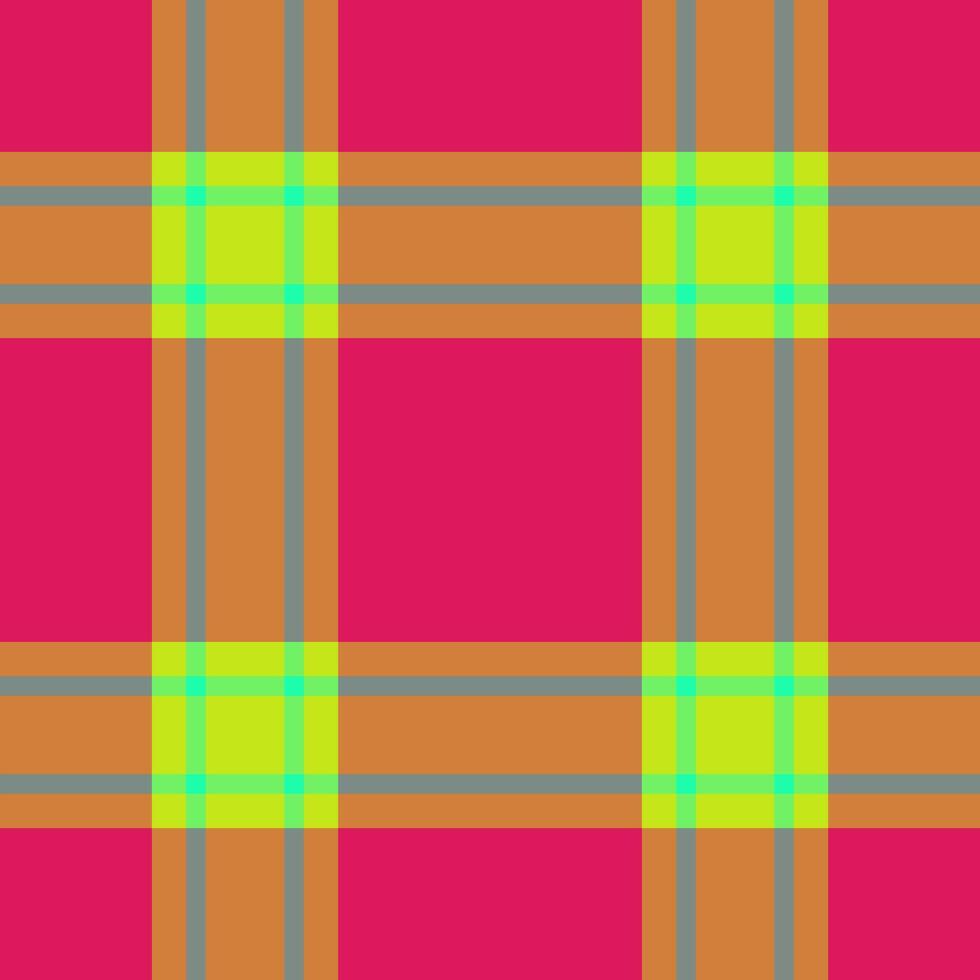 Vibrant plaid pattern in bold pink, orange, and lime green. Perfect for textile design, website backgrounds, or fashionrelated projects. This energetic image evokes a sense of fun and modernity. vector