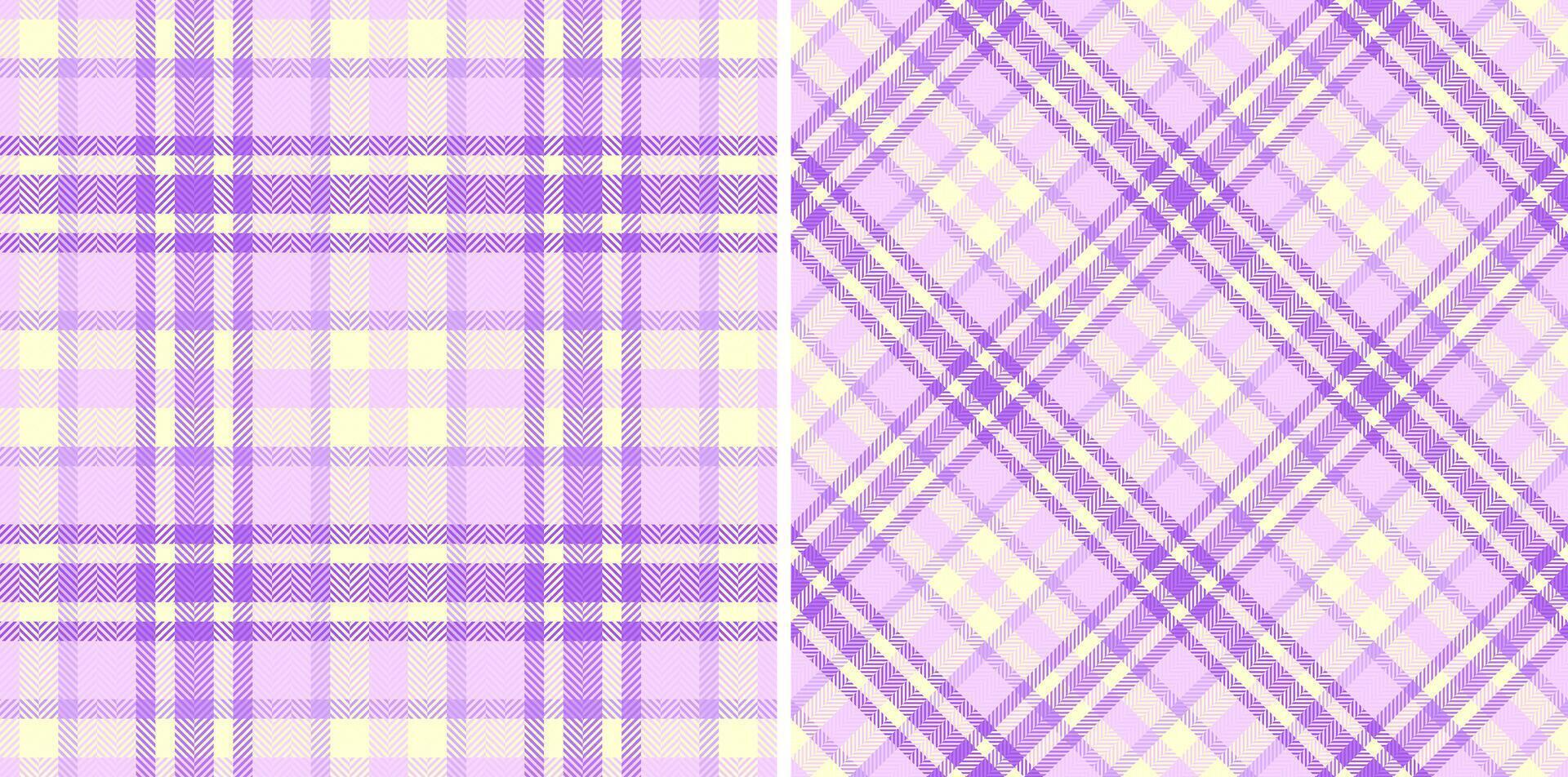 Pair of pastel purple and yellow plaid patterns. Perfect for textile design, scrapbooking, or wrapping paper. Subtle yet stylish, these soft textures offer a versatile backdrop for various projects. vector
