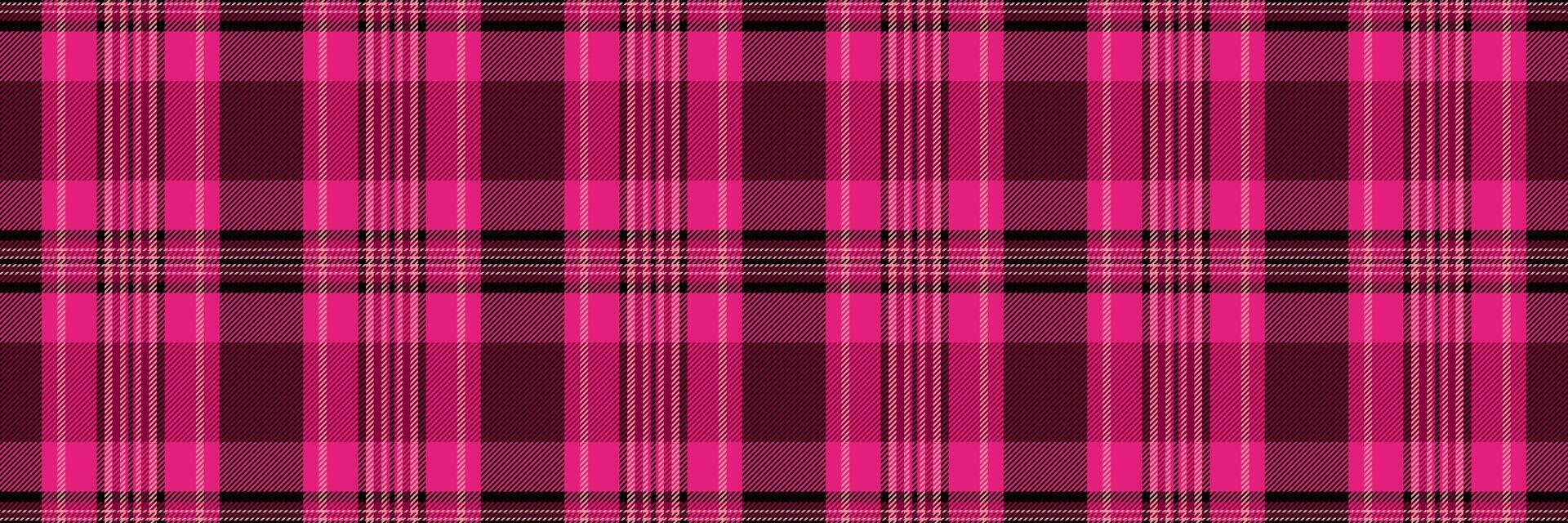 Majestic seamless pattern textile, warm fabric check. King plaid tartan background texture in pink and black colors. vector