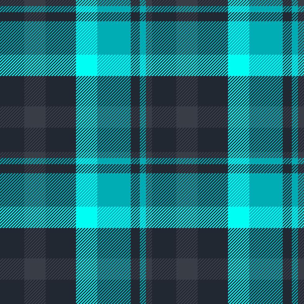 Decorative tartan plaid background, daisy textile texture seamless. Canadian check fabric pattern in dark and cyan colors. vector