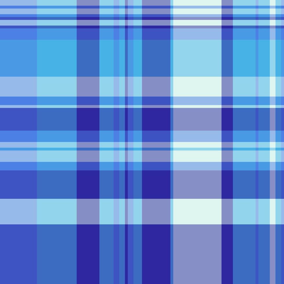 Popular seamless tartan pattern, crossed plaid fabric textile. 1940s texture check background in blue and cyan colors. vector