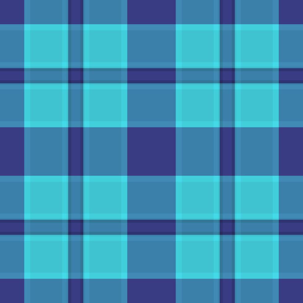 Season fabric check , choose textile seamless texture. 30s background plaid pattern tartan in cyan and blue colors. vector