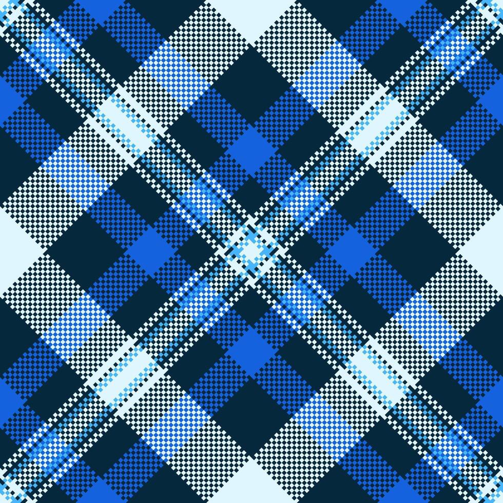 Stylish blue and white pixelated plaid pattern. Perfect for textile design, website backgrounds, or fashion projects. Modern geometric texture with a timeless appeal. vector