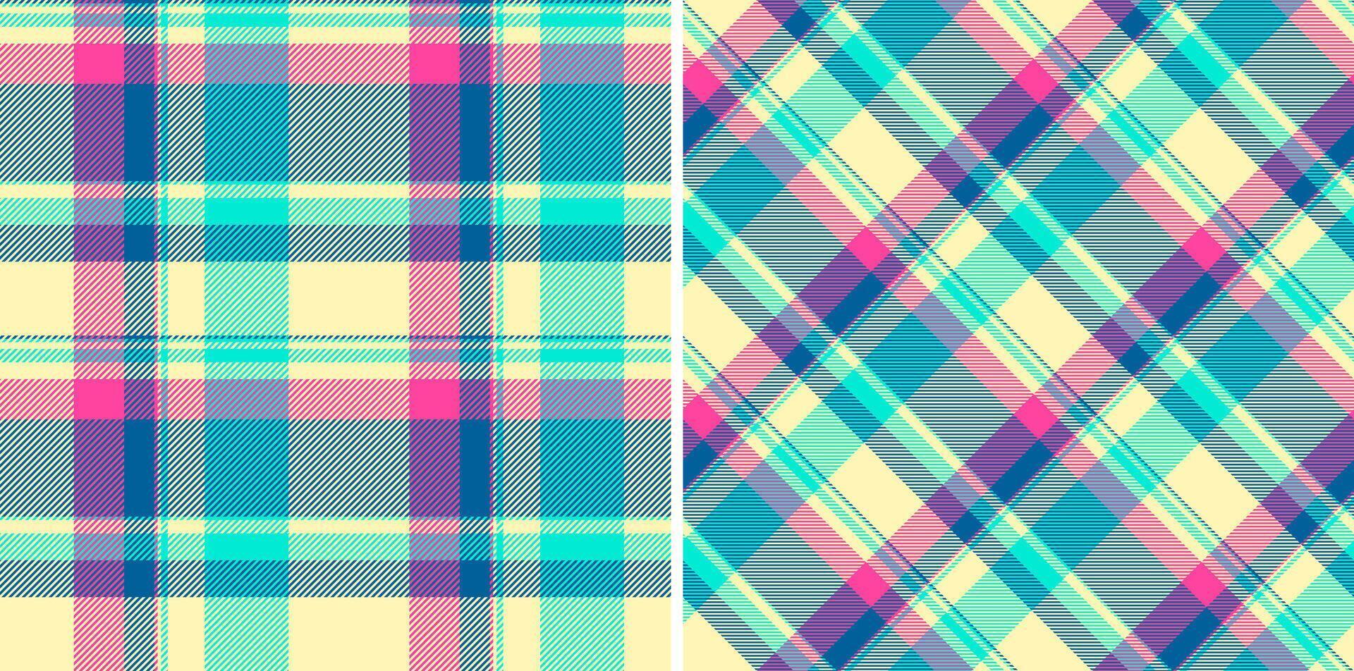 Texture fabric of seamless background plaid with a check tartan textile pattern. Set in rainbow colors. Graphic design detailed editable swatch. vector