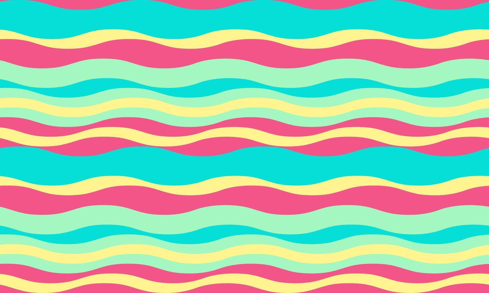 Vibrant wavy stripes in pastel pink, yellow, and teal create a cheerful, playful background perfect for summer designs, websites, or textile prints. vector