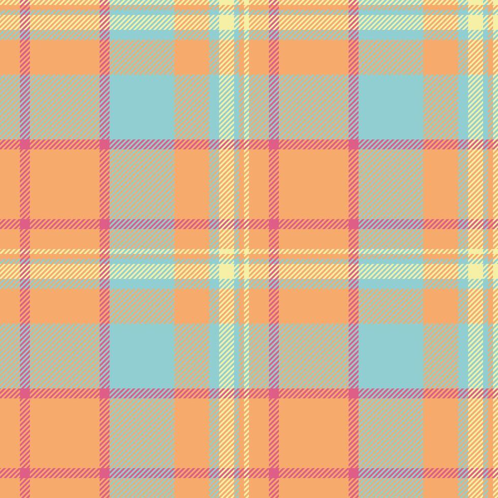 Neutral seamless check, winter background tartan fabric. Basic pattern plaid textile texture in orange and cyan colors. vector