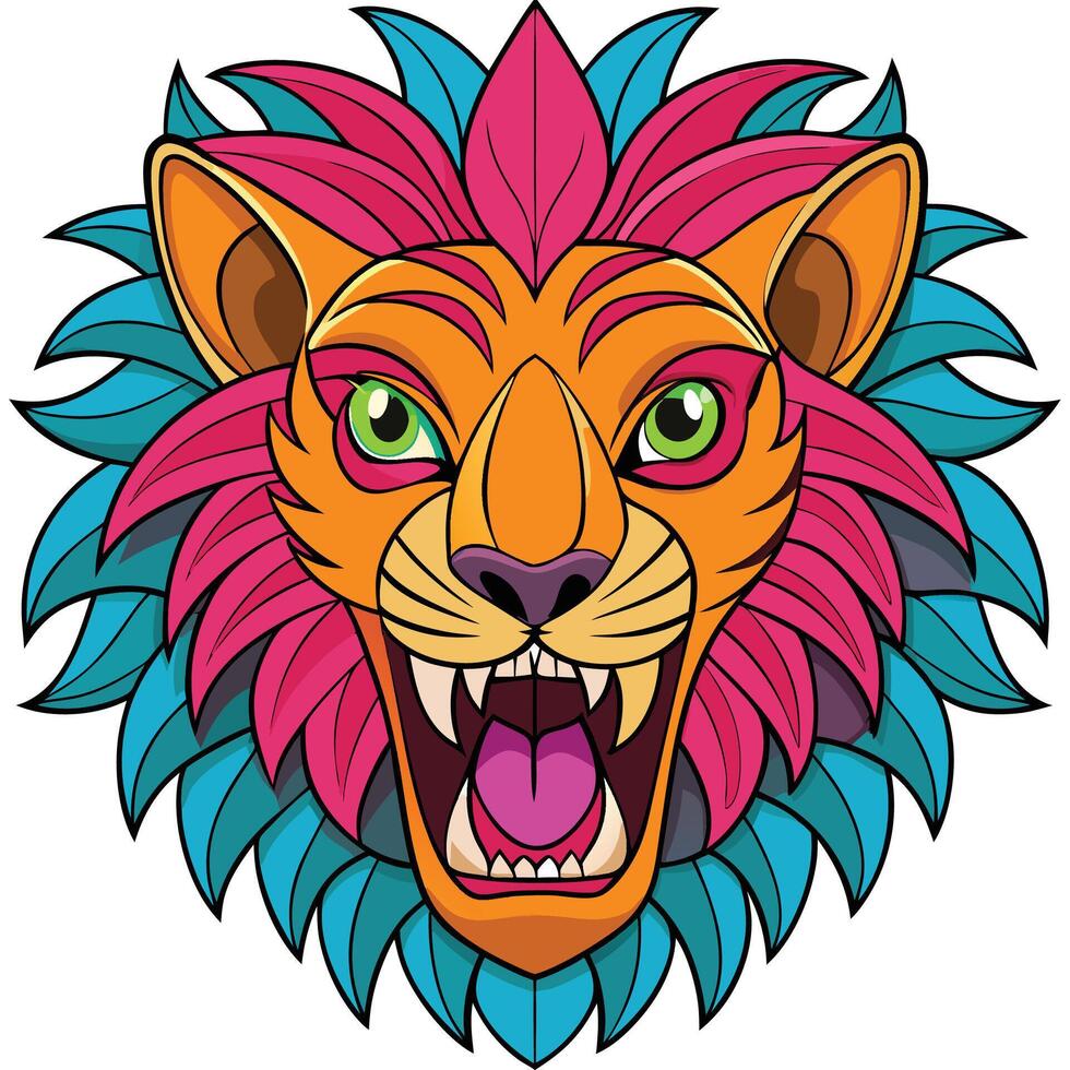 a colorful lion head with its mouth open vector