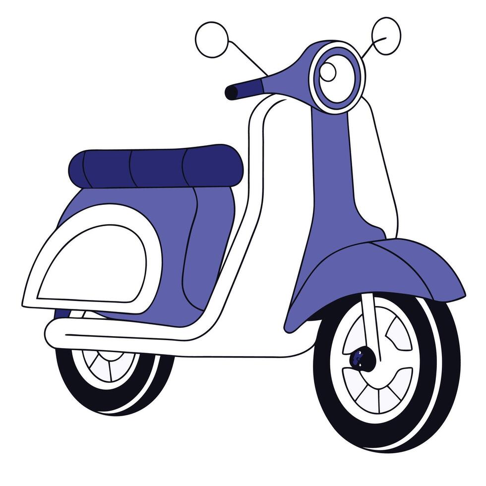 a blue scooter is shown in cartoon style vector