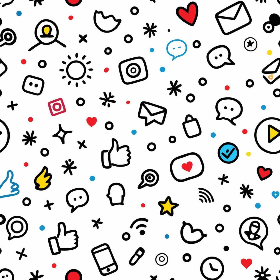 social media icons and symbols on white background vector