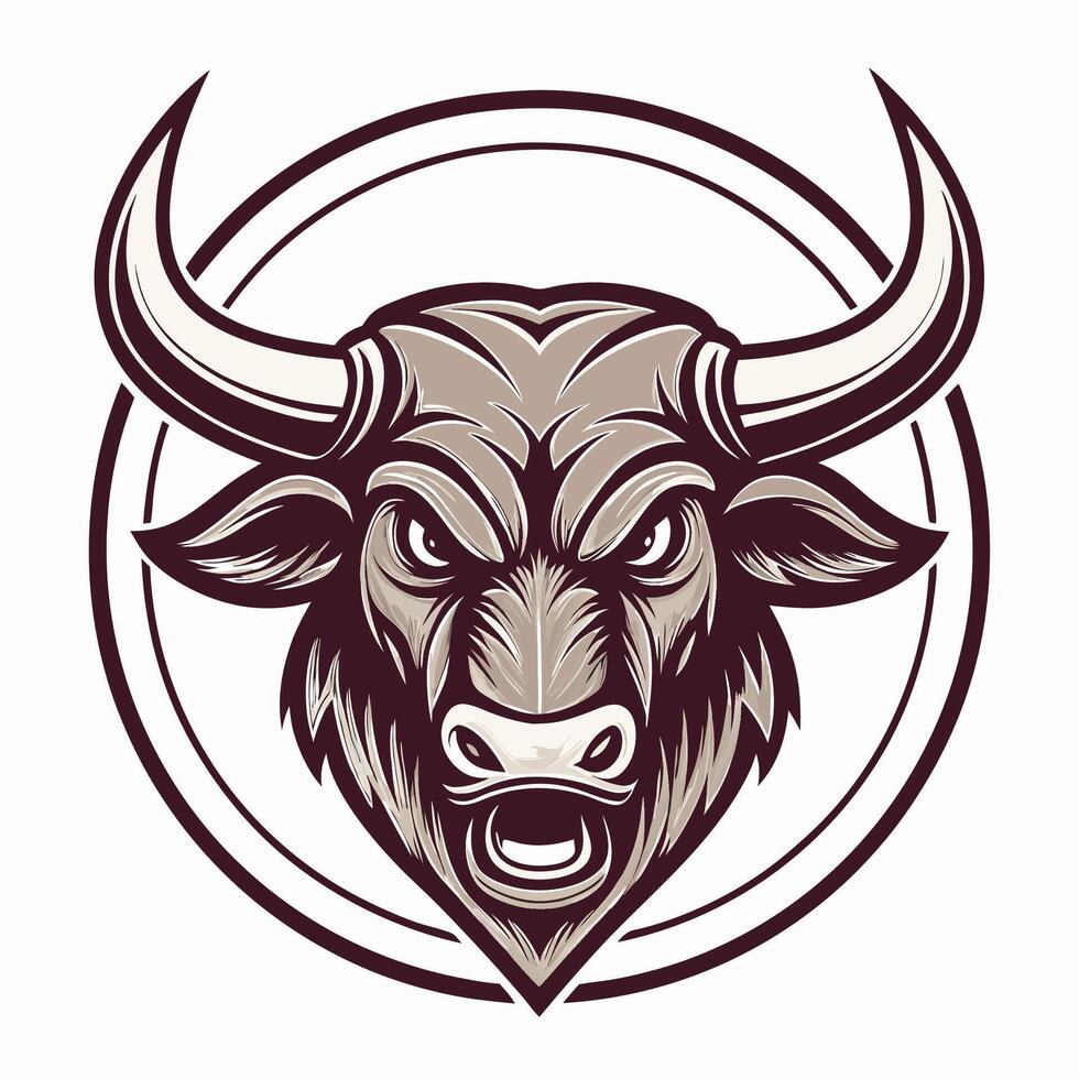 an angry bull head in a circle on a white background vector