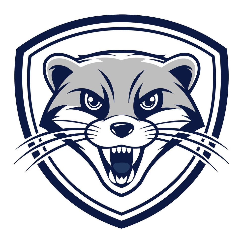 an angry raccoon head in a shield vector